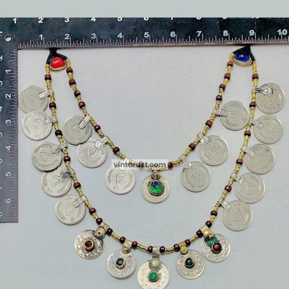 Multi-Strand Coins Necklace, Vintage Coins Necklace With Beaded Chain - Picture 8 of 9